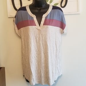 Papermoon Color Block Tshirt Soft L Heather Gray Pink Blue Navy